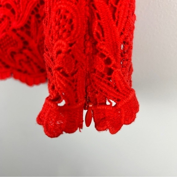 Talbots Lace Crochet Pom Cotton Short Sleeve Top Size 10 Vermilion - Picture 12 of 14